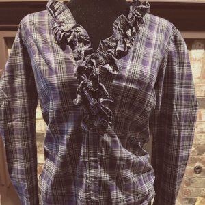 Purple Plaid Ruffled Blouse